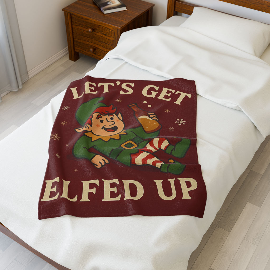 Funny Holiday Throw Blanket, "Let's Get Elfed Up" Cozy Plush Blanket