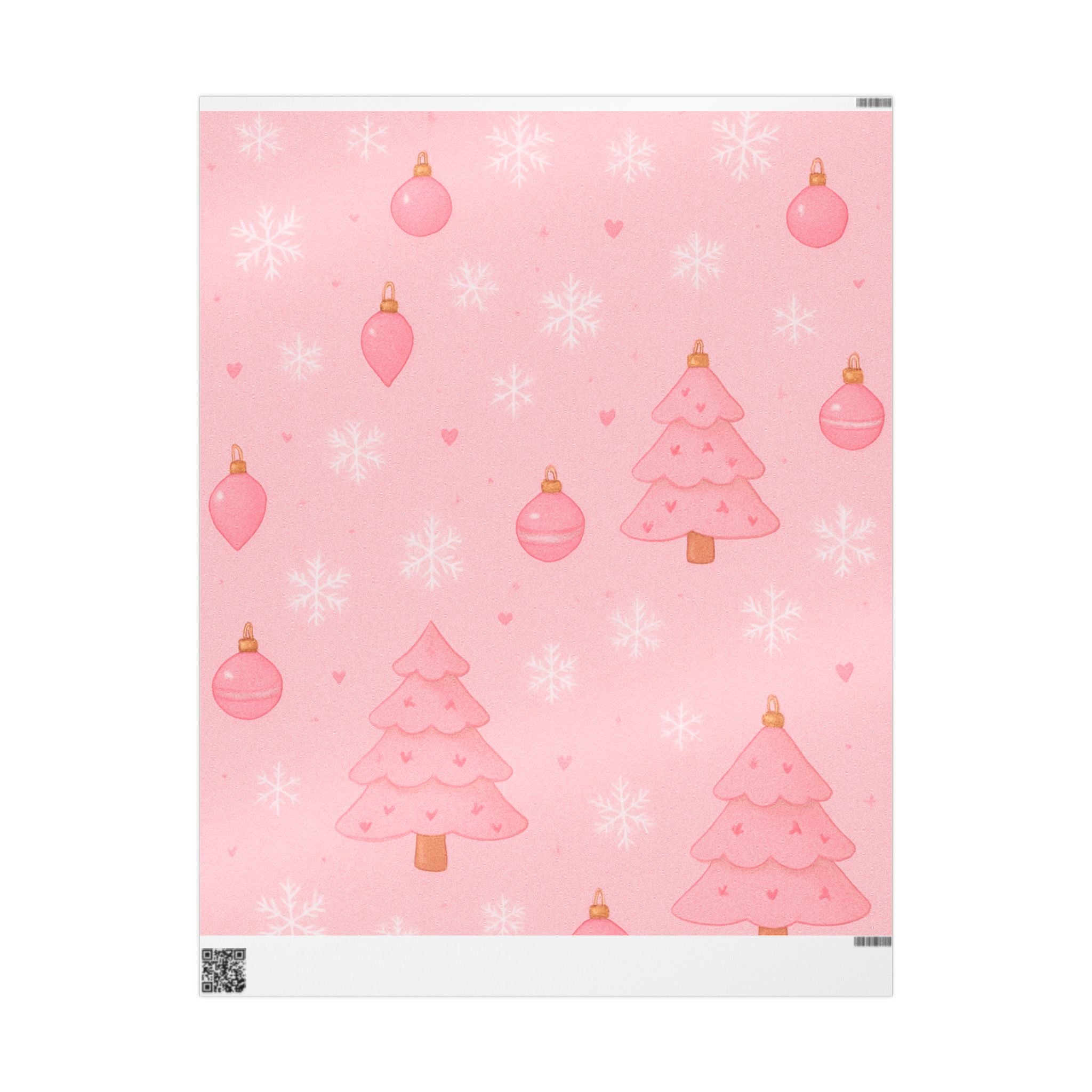 Pink Christmas Wrapping Paper – Cute Pink Trees & Ornaments Holiday Gift Wrap