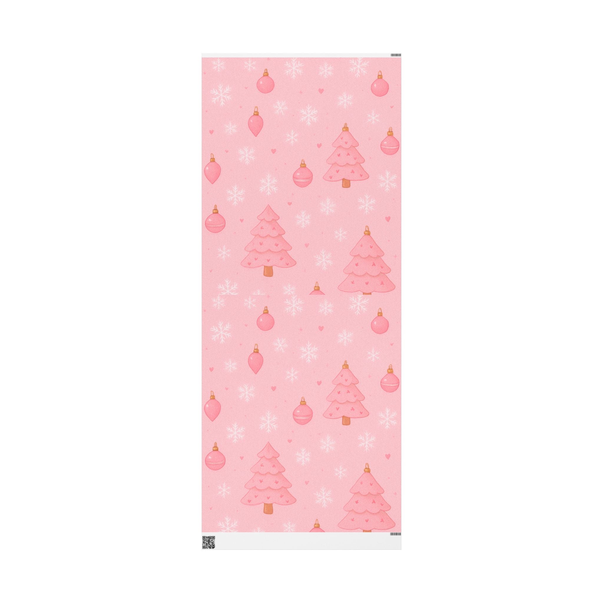 Pink Christmas Wrapping Paper – Cute Pink Trees & Ornaments Holiday Gift Wrap
