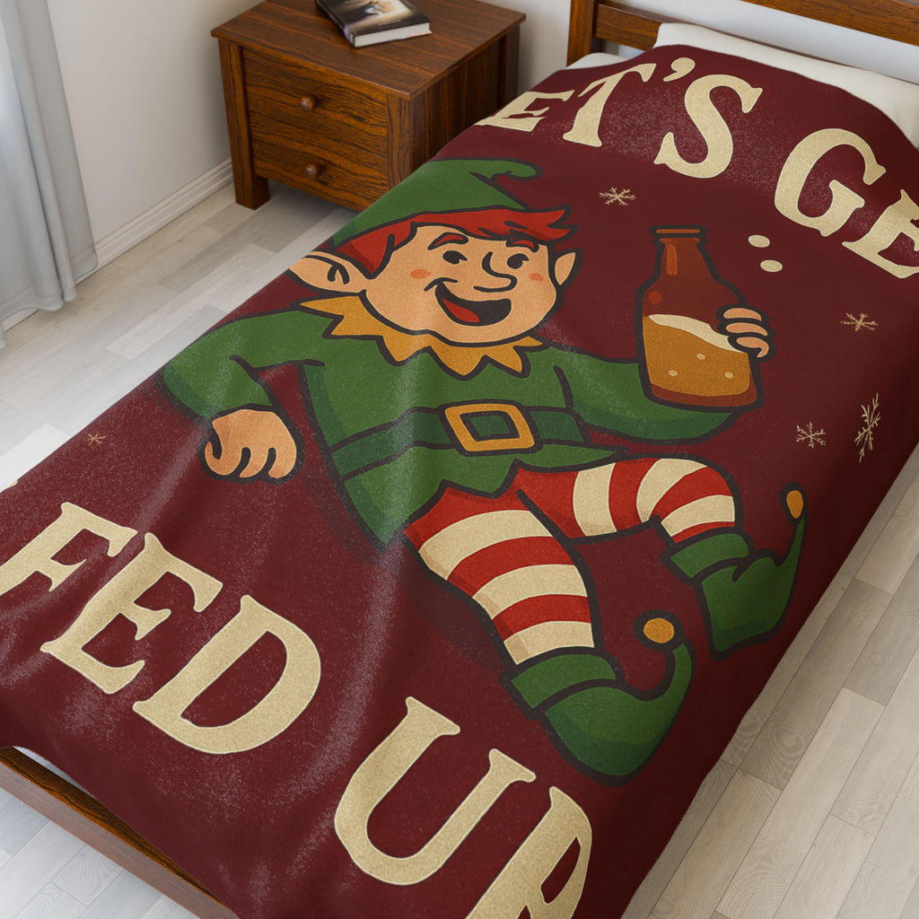 Funny Holiday Throw Blanket, "Let's Get Elfed Up" Cozy Plush Blanket