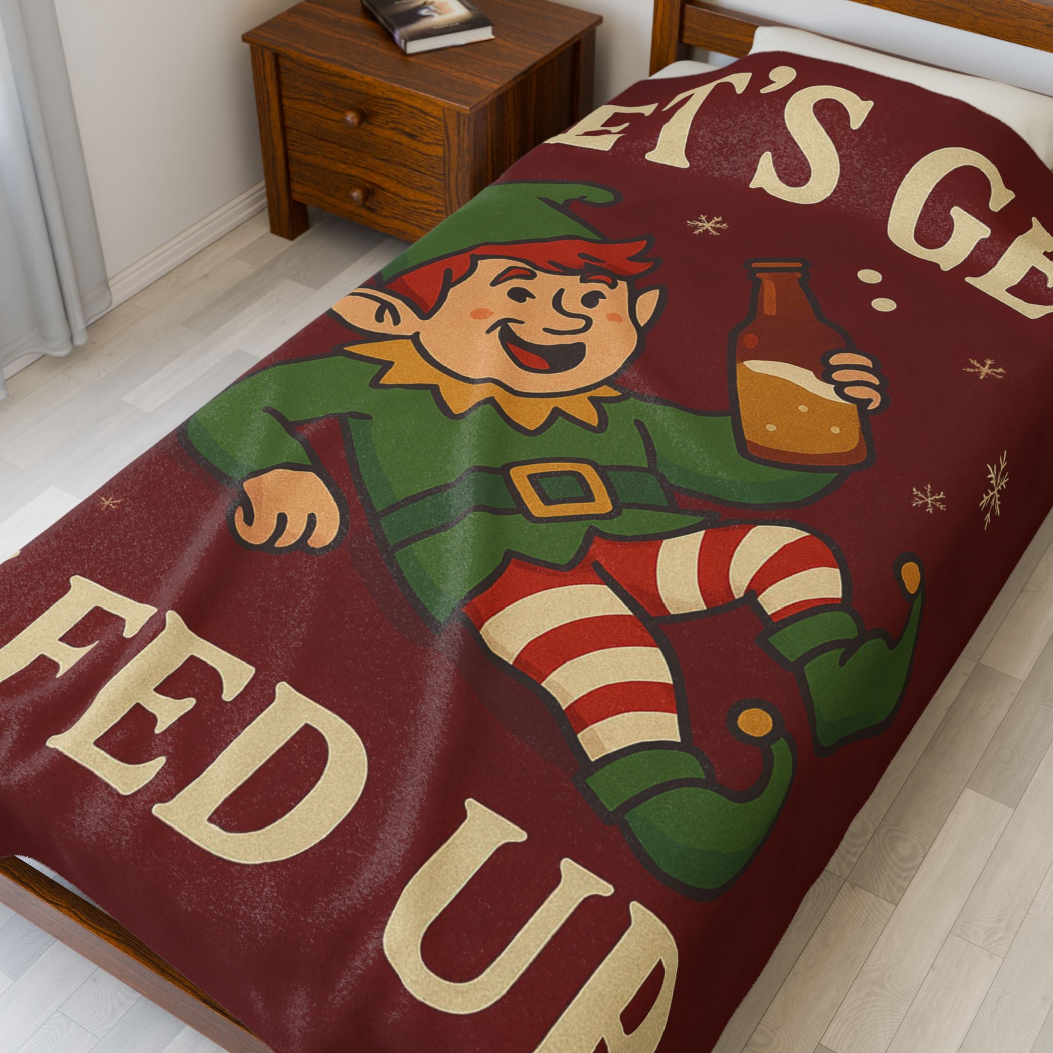 Funny Holiday Throw Blanket, "Let's Get Elfed Up" Cozy Plush Blanket