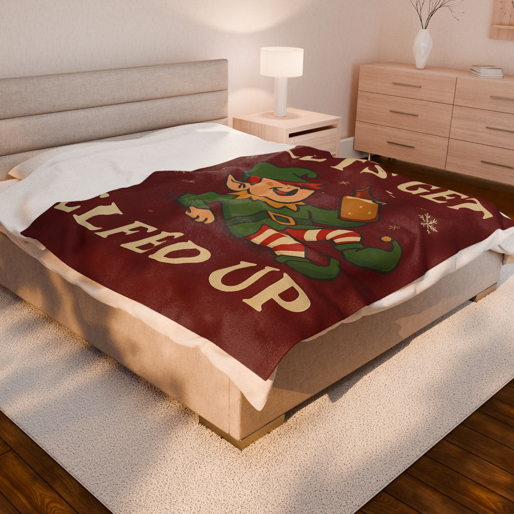 Funny Holiday Throw Blanket, "Let's Get Elfed Up" Cozy Plush Blanket