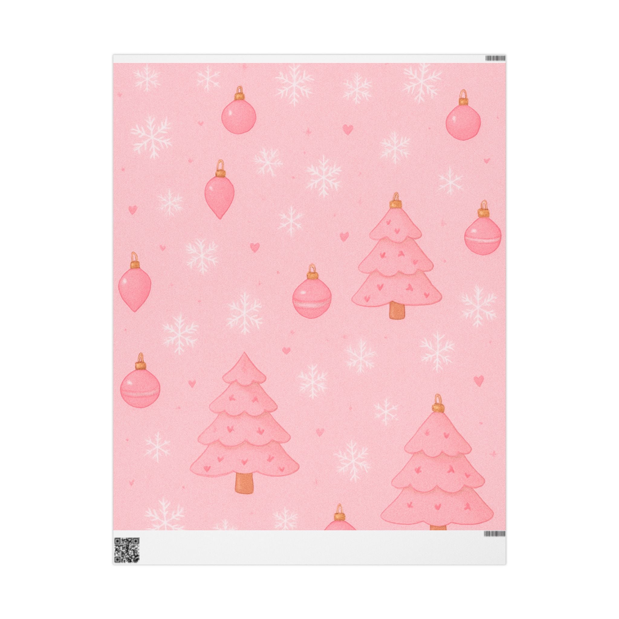 Pink Christmas Wrapping Paper – Cute Pink Trees & Ornaments Holiday Gift Wrap