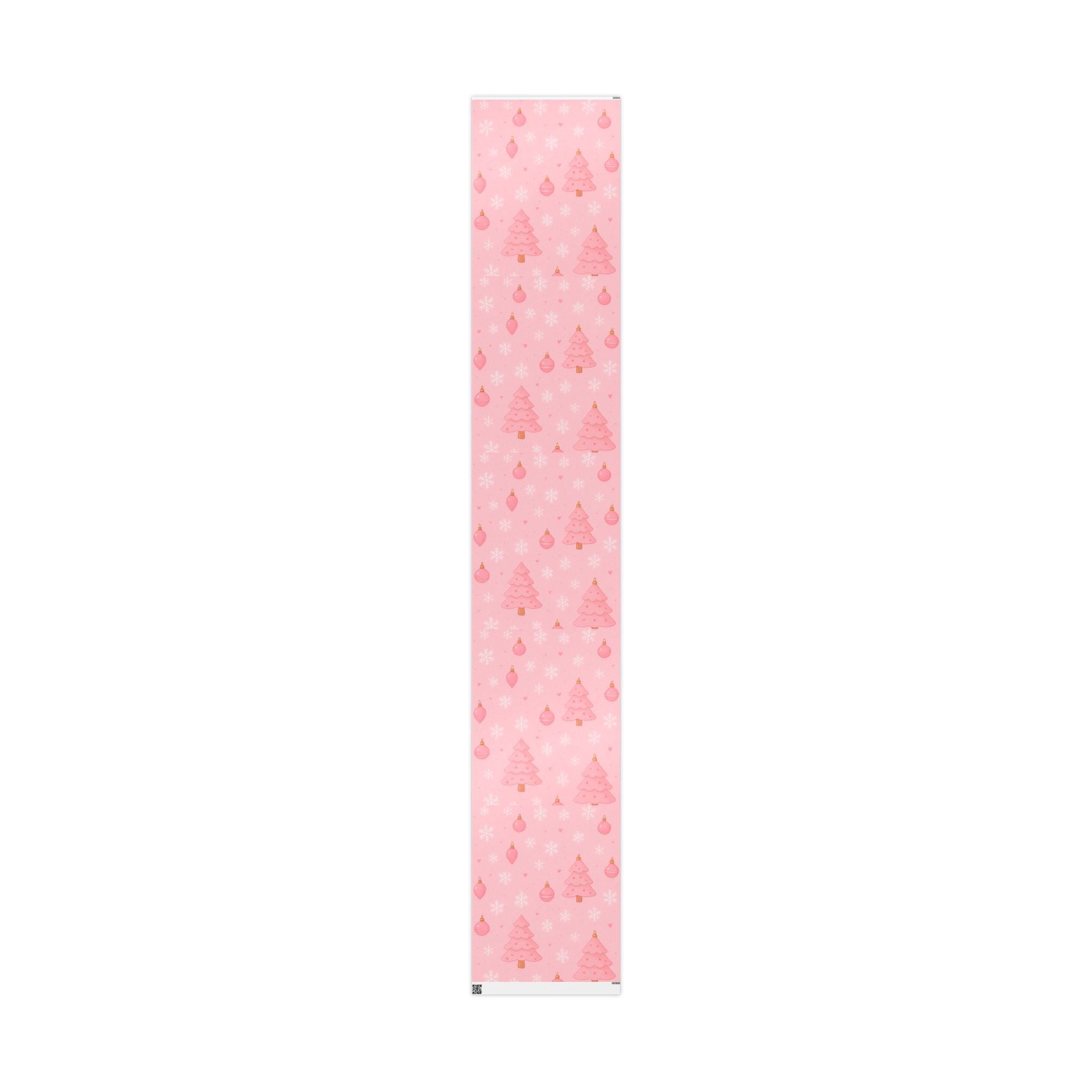 Pink Christmas Wrapping Paper – Cute Pink Trees & Ornaments Holiday Gift Wrap