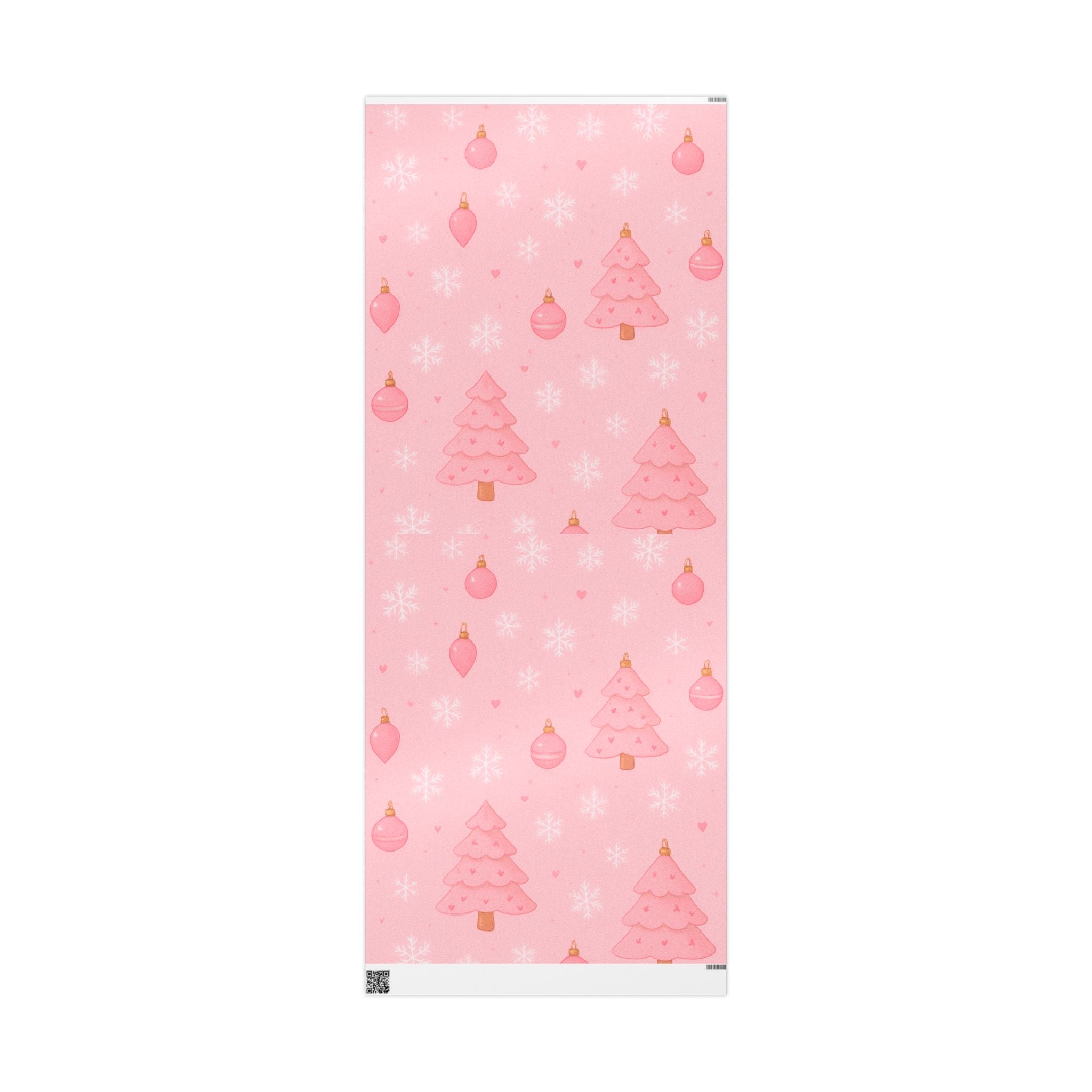 Pink Christmas Wrapping Paper – Cute Pink Trees & Ornaments Holiday Gift Wrap