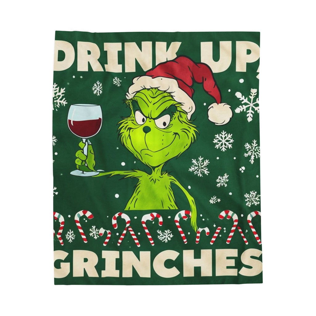 Drink Up Grinches” Holiday Fleece Blanket – Festive Grumpy Cheer