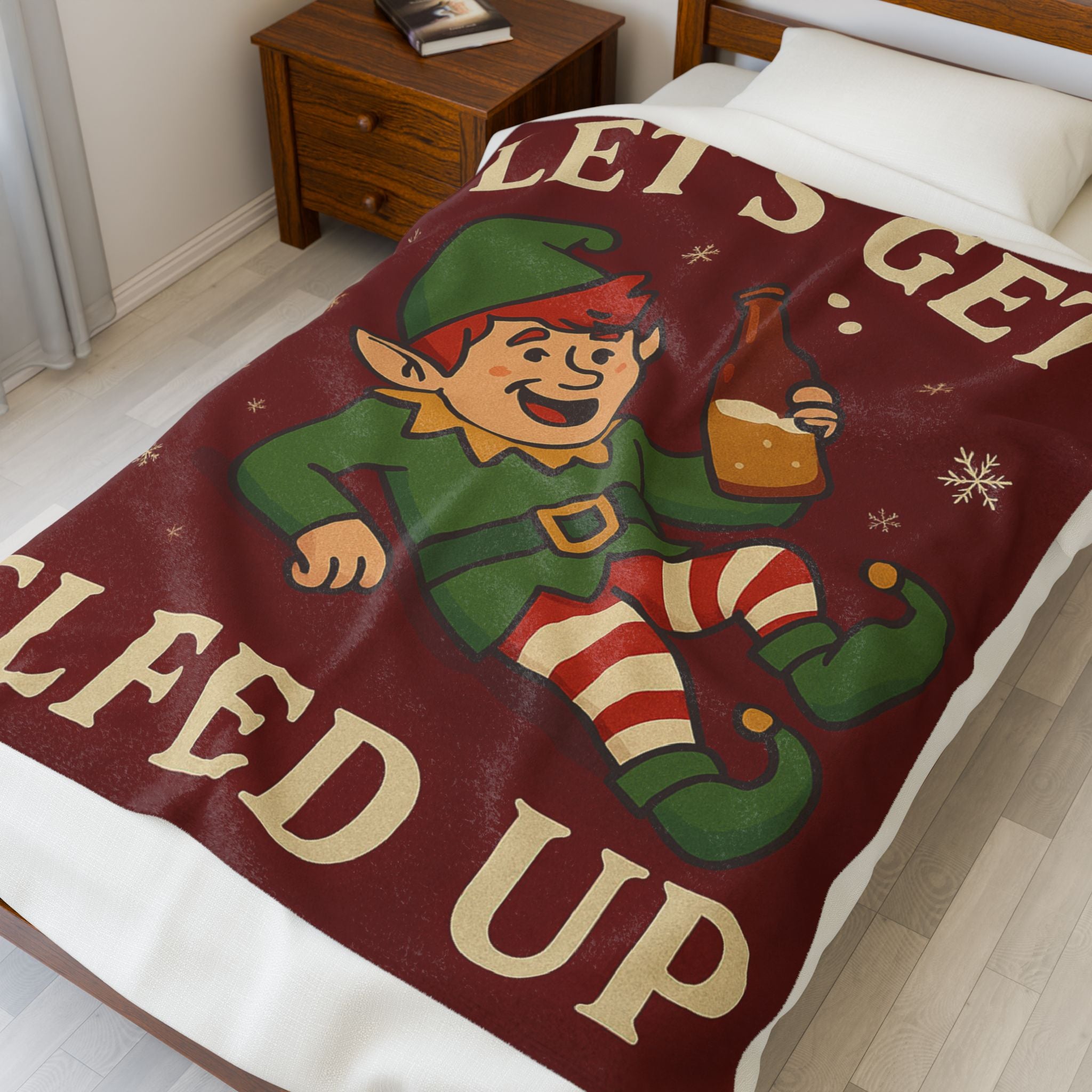 Funny Holiday Throw Blanket, "Let's Get Elfed Up" Cozy Plush Blanket