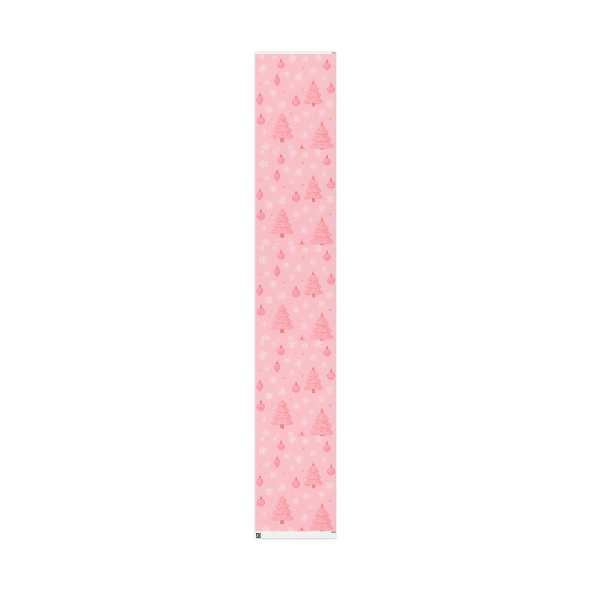 Pink Christmas Wrapping Paper – Cute Pink Trees & Ornaments Holiday Gift Wrap